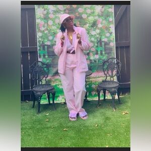 Two piece pink/ white sheersucker set